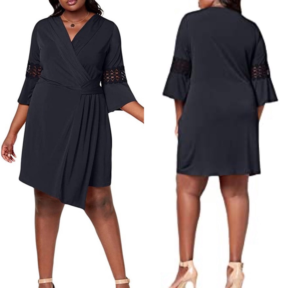 NWT NY Collection Navy Surplice Wrap Dress Size 1X